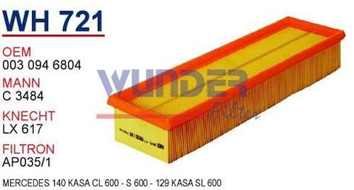Wunder WH721 Hava Filtresi Mercedes 140 Kasa CL 600-S 600-129 Kasa SL 600 MRMOEM-1083680