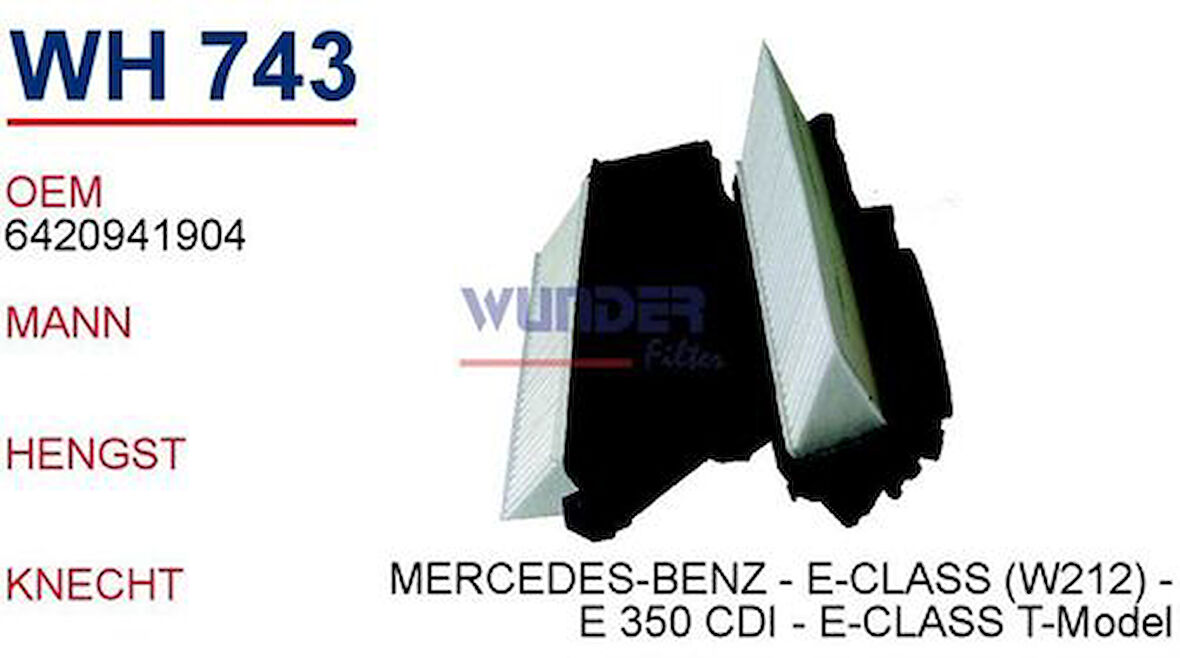 Wunder WH743 Hava Filtresi Mercedes W212 S212 E350 CDI Fn4857 C 29035-2 Fn4857 MRMOEM-1083762