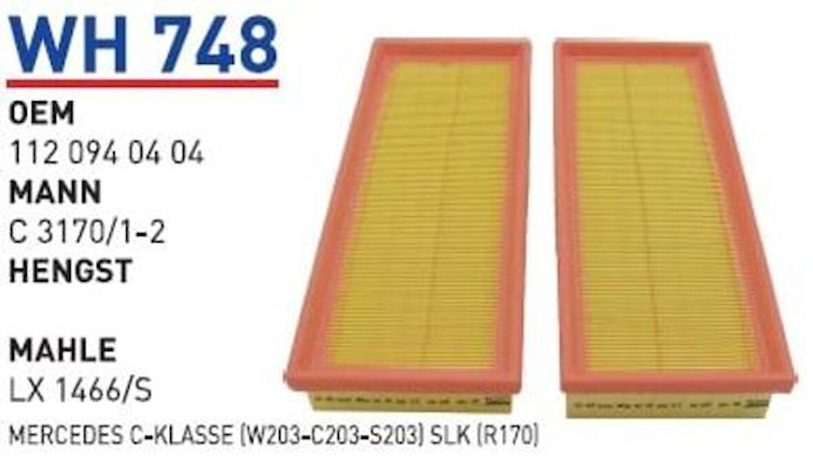 Wunder WH748 Hava Filtresi C-HRsyler Crossfire 3.2 Srt-6 Fn6118 MRMOEM-1083785