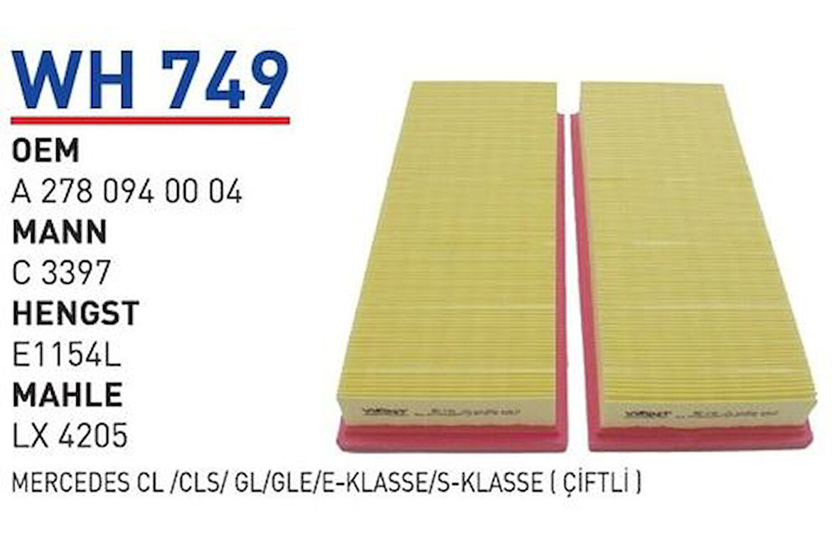 Wunder WH749 Hava Filtresi Mercedes Cl CLS GL GLE E-Serisi S-Serisi ( Çiftli ) MRMOEM-1083788