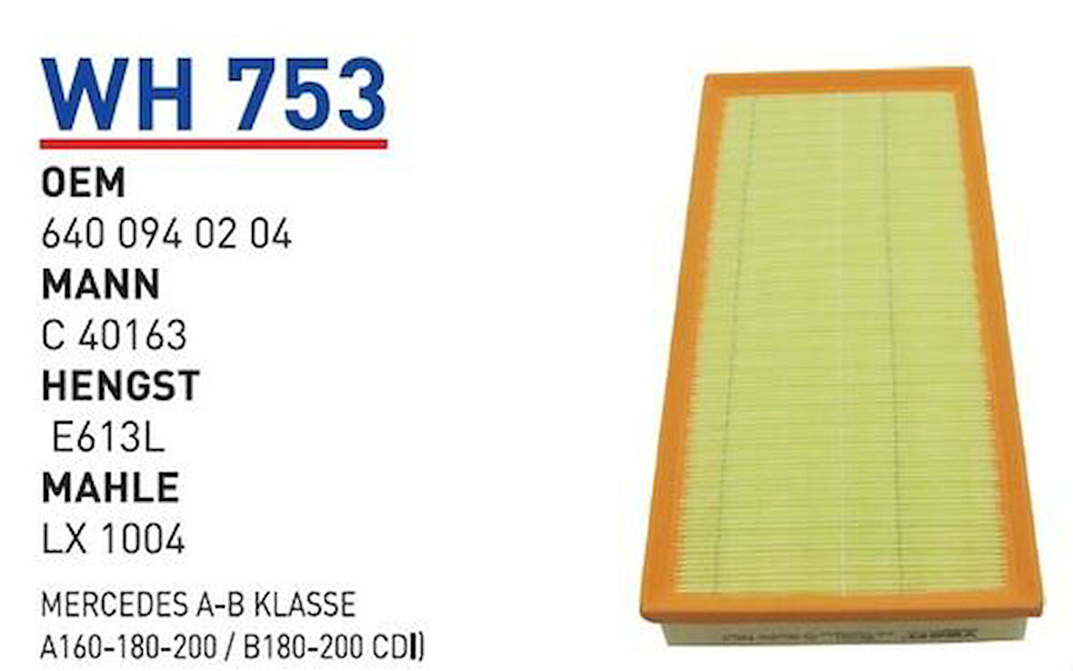 Wunder WH753 Hava Filtresi Mercedes A-B-Serisi (A160-180-200 B180-200 CDI) MRMOEM-1083799