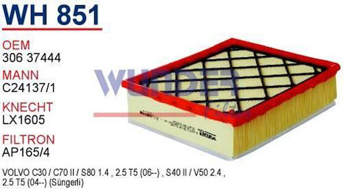 Wunder WH851 Hava Filtresi Volvo C70 Cabriolet-S80 II Fn20043 MRMOEM-1084042