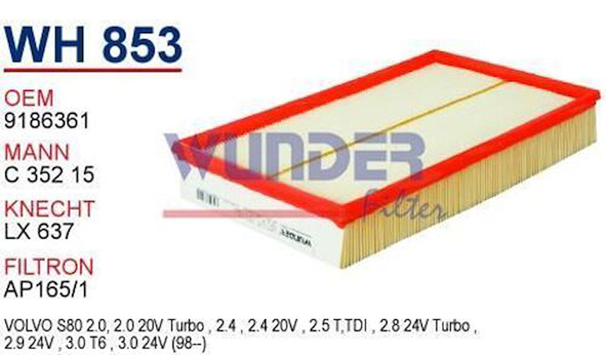 Wunder WH853 Hava Filtresi S80 98-2.0 2.4 2.5TDI 3.0 C35215 Fn5909 MRMOEM-1084048