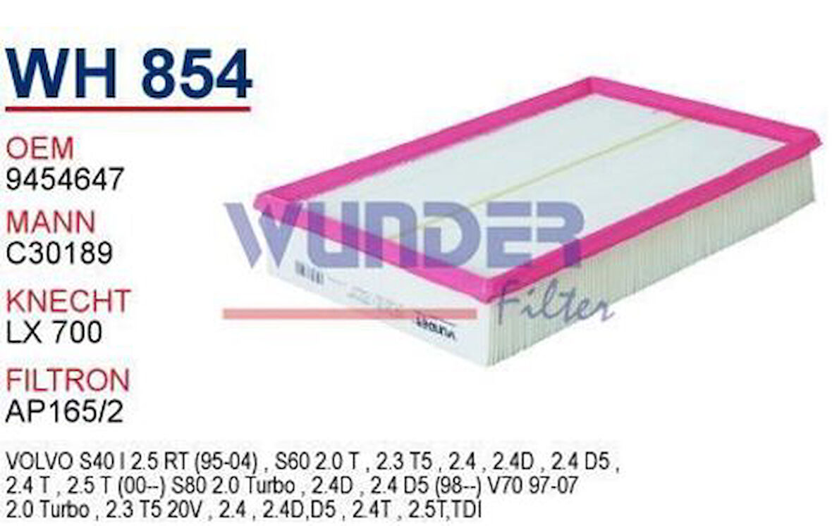Wunder WH854 Hava Filtresi S60 S80 XC70 2.0T 2.4D 2.4T 2.5T C30189 Fn5905 MRMOEM-1084050