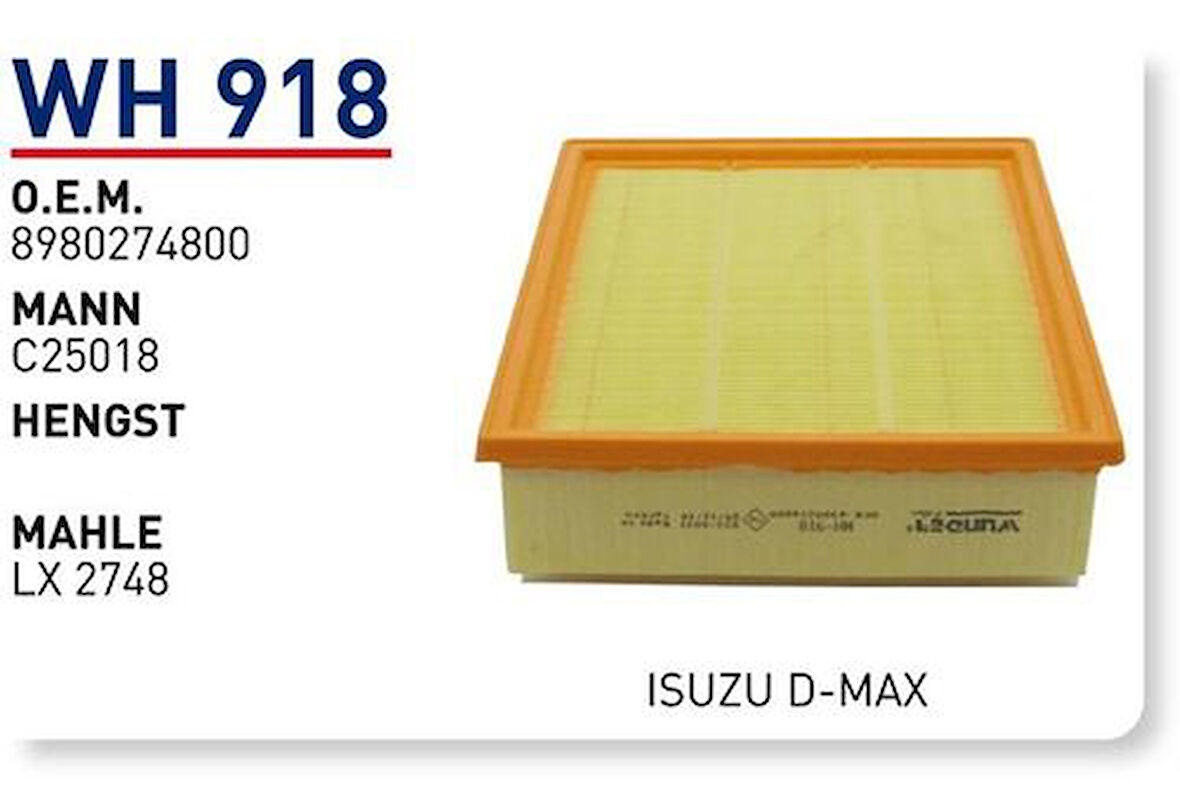 Wunder WH918 Hava Filtresi Isuzu D-Max x TFR 2.5 2006 2012 DMAx 2.5 TFR 2012-C25018 Euro 4 08-Fn5304 MRMOEM-1084144