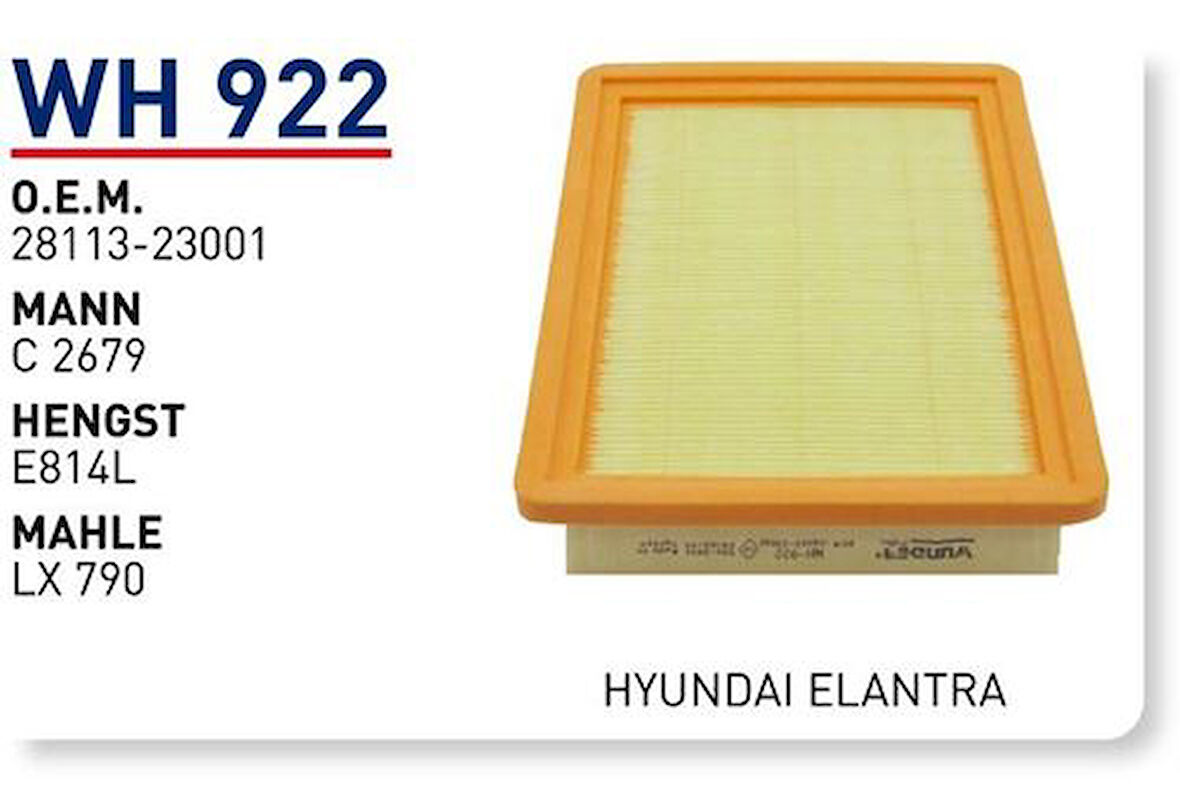 Wunder WH922 Hava Filtresi Elantra 96-00 1.6 1.8 C2679 LX790 Fn3108 MRMOEM-1084152