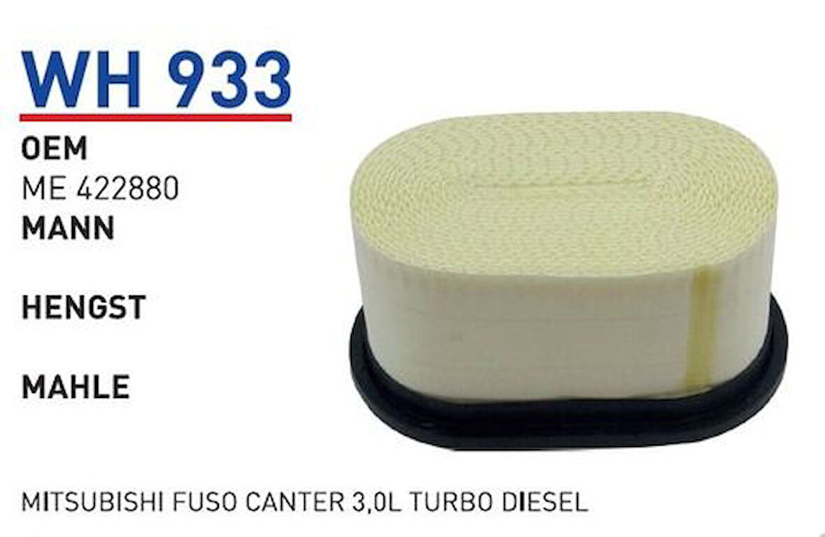 Wunder WH933 Hava Filtresi Mitsubishi Fuso Canter 3.0L Turbo Dizel Me422880 Fn9129 MRMOEM-1084178