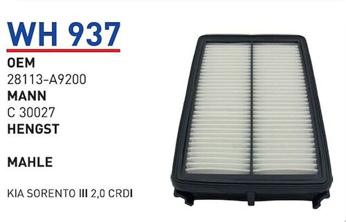 Wunder WH937 Hava Filtresi Kia Sorento III 2.0 CRDI C30027 MRMOEM-1084202