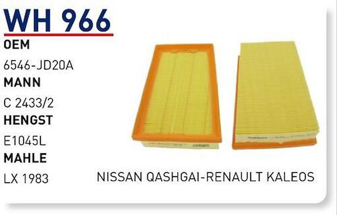 Wunder WH966 Hava Filtresi Qashqai 1.6-2.0DCI C2433 2 Fn0229 MRMOEM-1084215