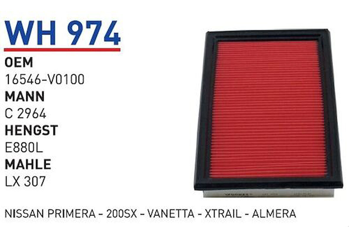 Wunder WH974 Hava Filtresi Nissan Vanette-Primera C2964 Fn0230 MRMOEM-1084236