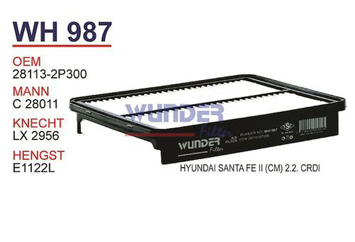 Wunder WH987 Hava Filtresi Santa Fe 10-Sorento 09-2.0 CRDI 2.2 CRDI Fn3210 MRMOEM-1084259