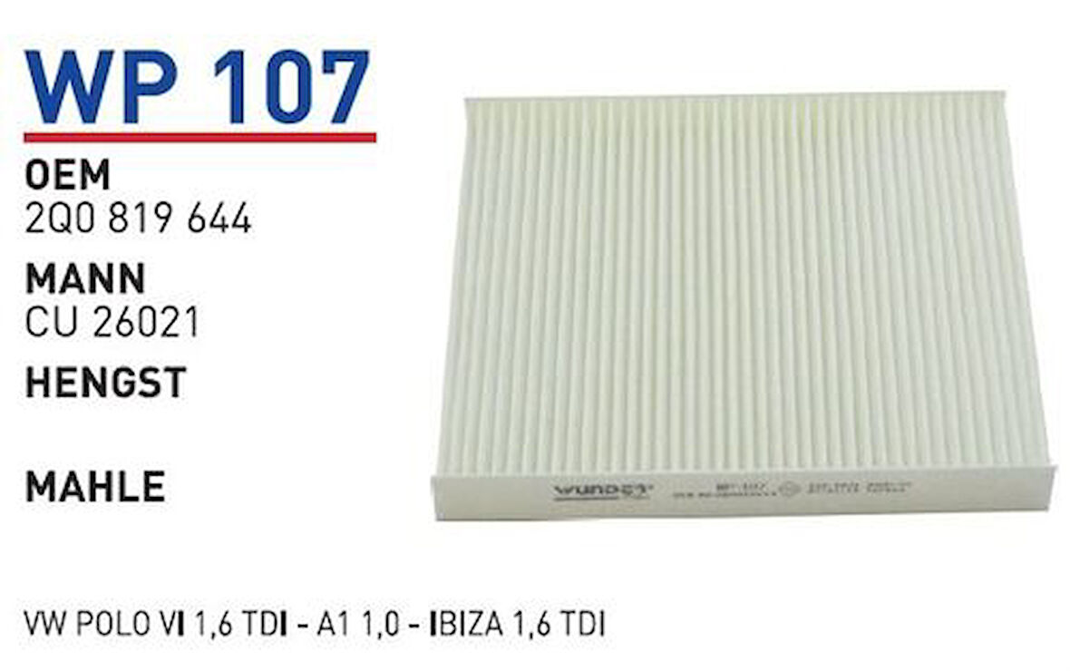 Wunder WP107 Polen Filtresi Volkswagen Polo VI 1.6 TDI-A1 1.0-Ibiza 1.6 TDI MRMOEM-1084308