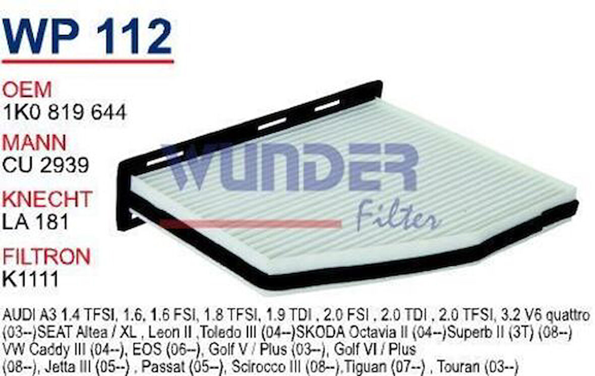 Wunder WP112 Polen Filtresi Golf V 03-Golf VI 08-Cu2939 Fn0088 MRMOEM-1084319