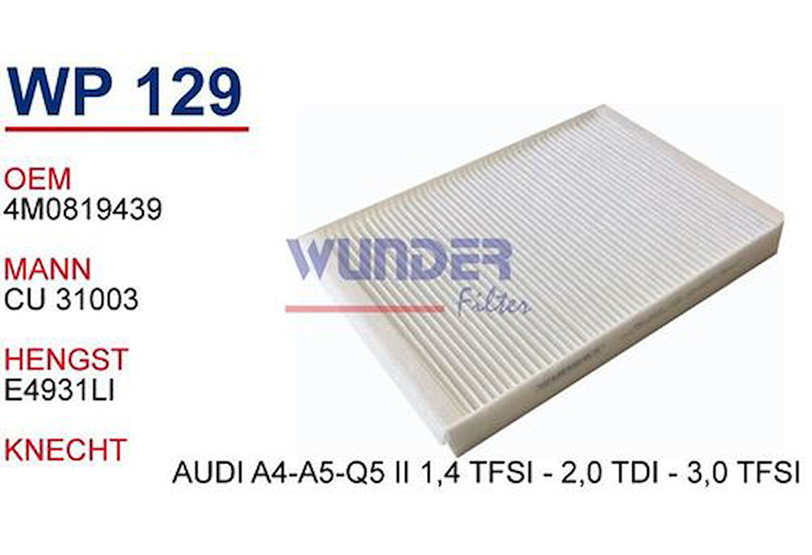Wunder WP129 Polen Filtresi Audi A4-A5-Q5 II 1.4 TFSI-2.0 TDI-3.0 TFSI MRMOEM-1084338