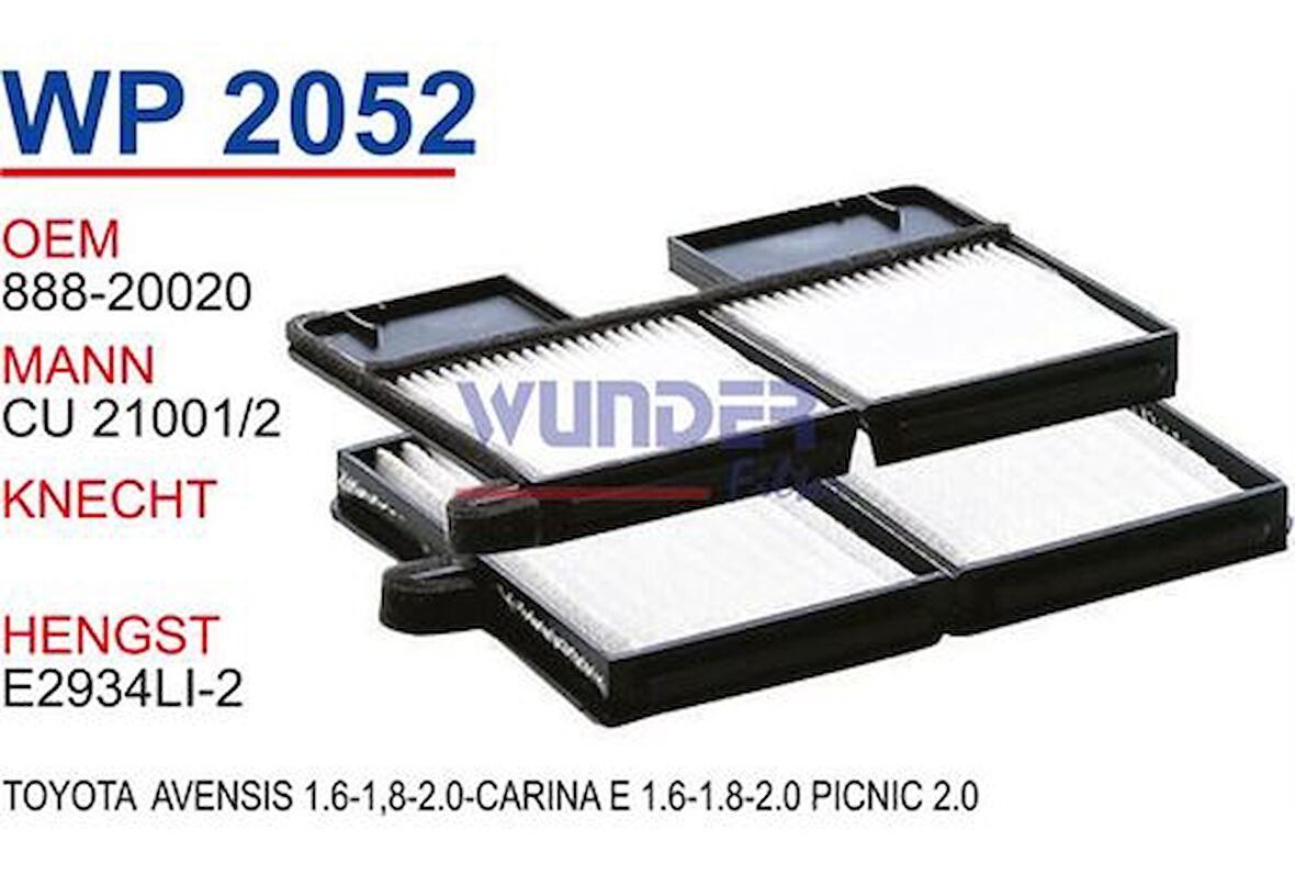 Wunder WP2052 Polen Filtresi Toyota Avensis 1.6-1.8-2.0-Carina E 1.6-1.8-2.0 Pıcnıc 2.0 Cu21001 2 MRMOEM-1084408