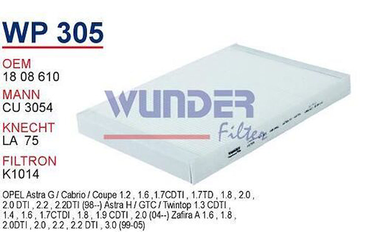 Wunder WP305 Polen Filtresi Opel Astra G 2001-Astra H-Zafira Cu3054 MRMOEM-1084458