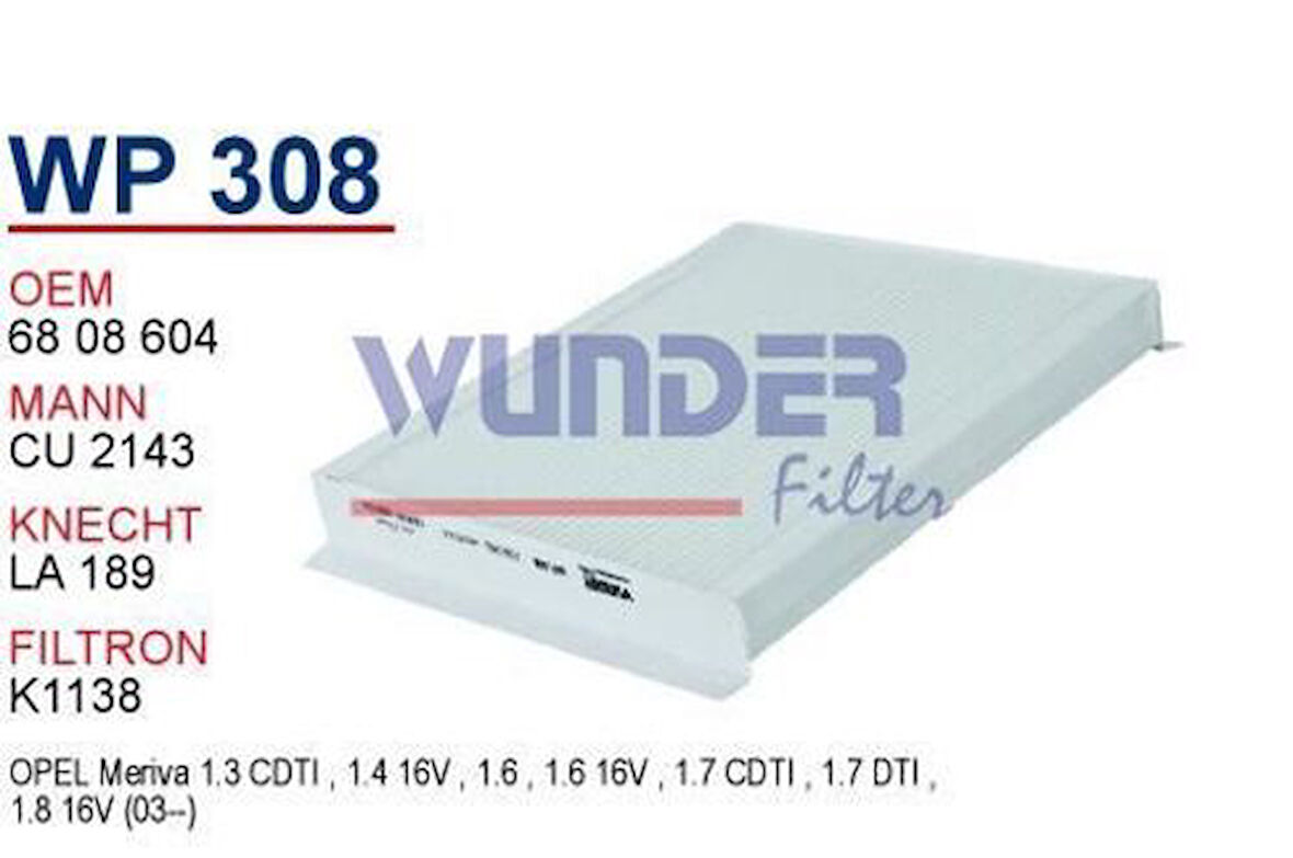 Wunder WP308 Polen Filtresi Opel Meriva Fn7101 MRMOEM-1084462