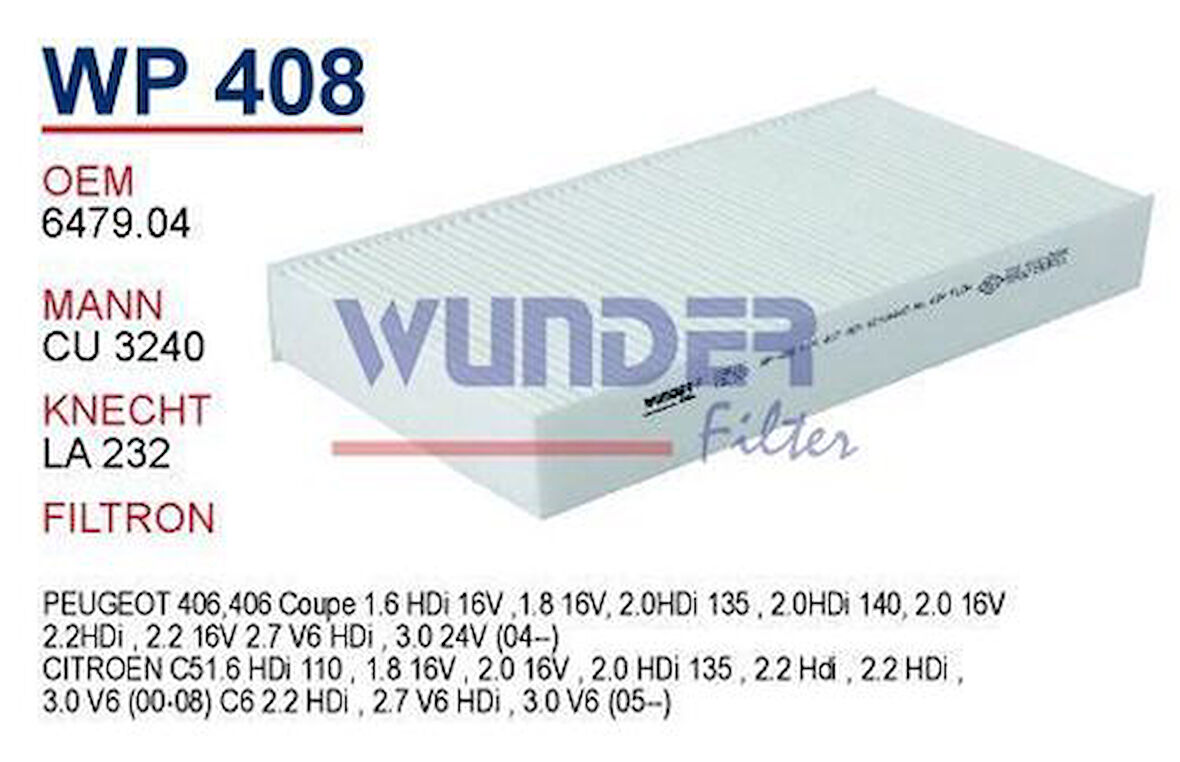 Wunder WP408 Polen Filtresi Citroen C5 II MRMOEM-1084521
