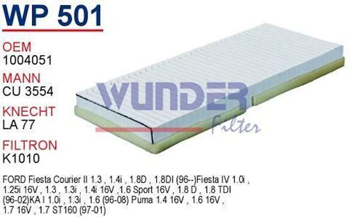 Wunder WP501 Polen Filtresi Ford Fiesta-Ka Cu3554 MRMOEM-1084553