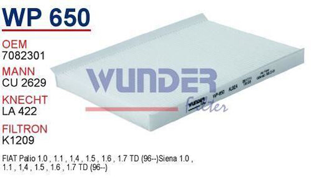 Wunder WP650 Polen Filtresi Albea Palio Cu2629 Fn0083 W MRMOEM-1084601