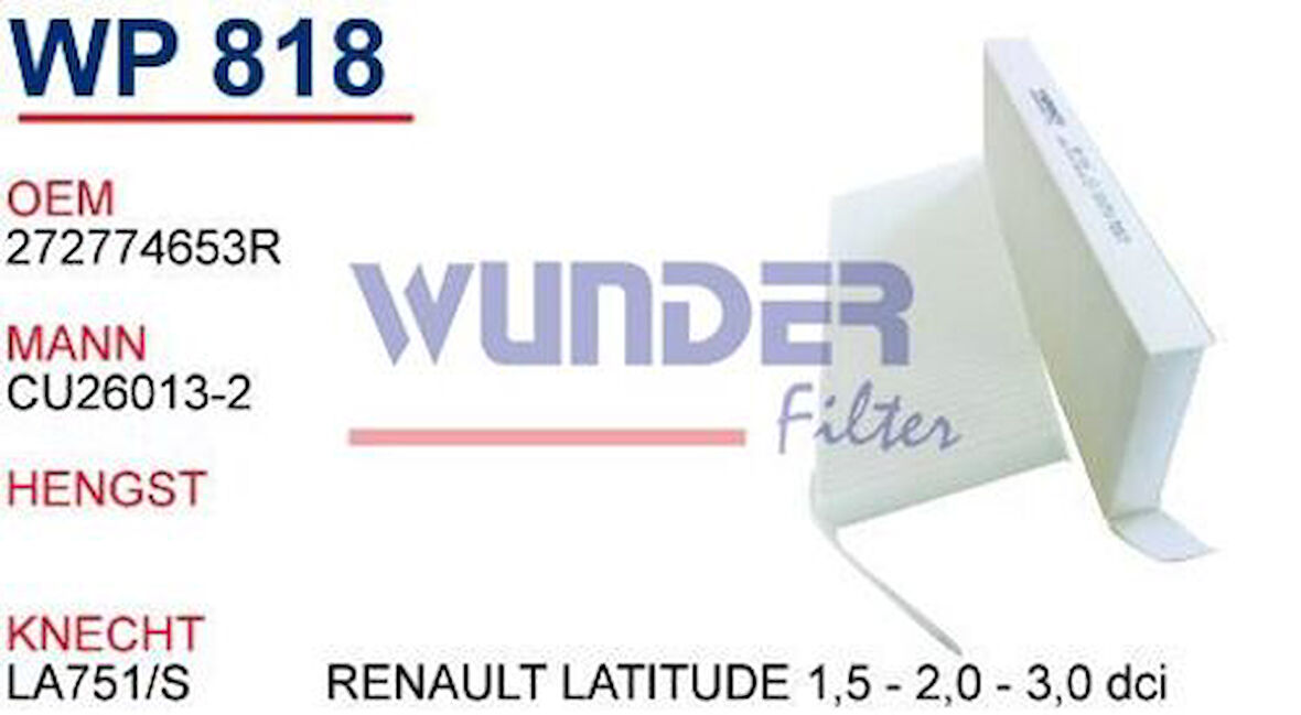 Wunder WP818 Polen Filtresi Renault Latitude 1.5-2.0-3.0 DCI Cu26013 MRMOEM-1084706
