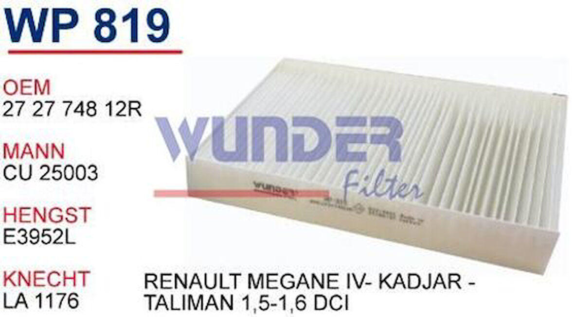 Wunder WP819 Polen Filtresi Renault Megane IV-Scenic IV-Espace-Kadjar-Talisman 1.5-1.6 DCI Cu25003 MRMOEM-1084708
