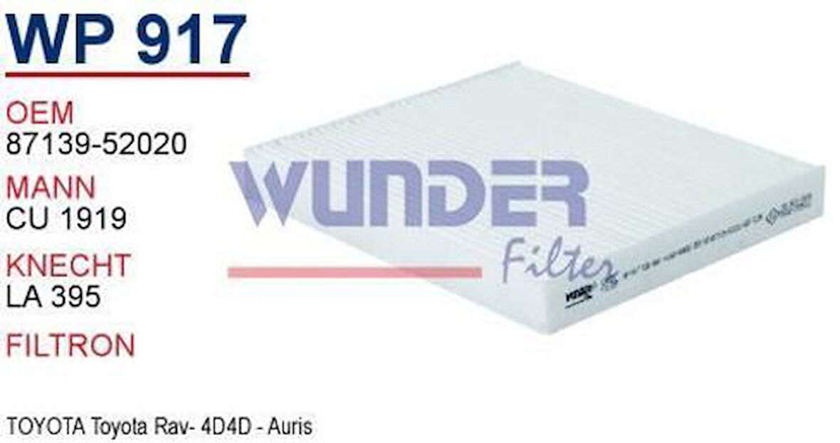 Wunder WP917 Polen Filtresi Corolla 07-11 Auris 07-11 Yaris 06-11 RAV4 06-11 Land Cruiser 08-Hilux 08- MRMOEM-1084783