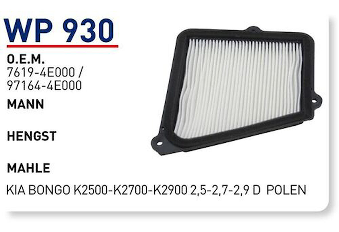 Wunder WP930 Polen Filtresi Bongo K2500 K2700 97619-4E000 Fn7424 MRMOEM-1084820