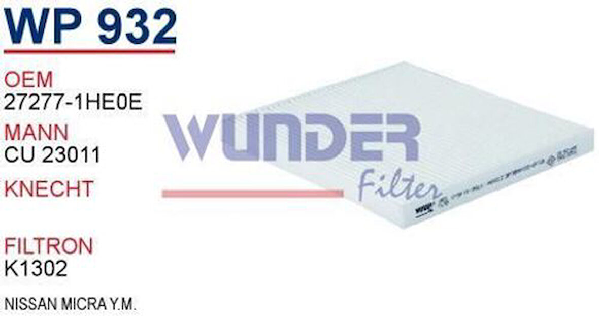Wunder WP932 Polen Filtresi Nissan Micra Y.Model Cu23011 MRMOEM-1084825