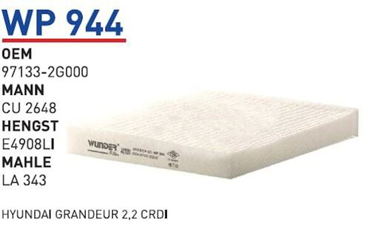 Wunder WP944 Polen Filtresi Hyundai Grandeur 2.2 CRDI MRMOEM-1084860