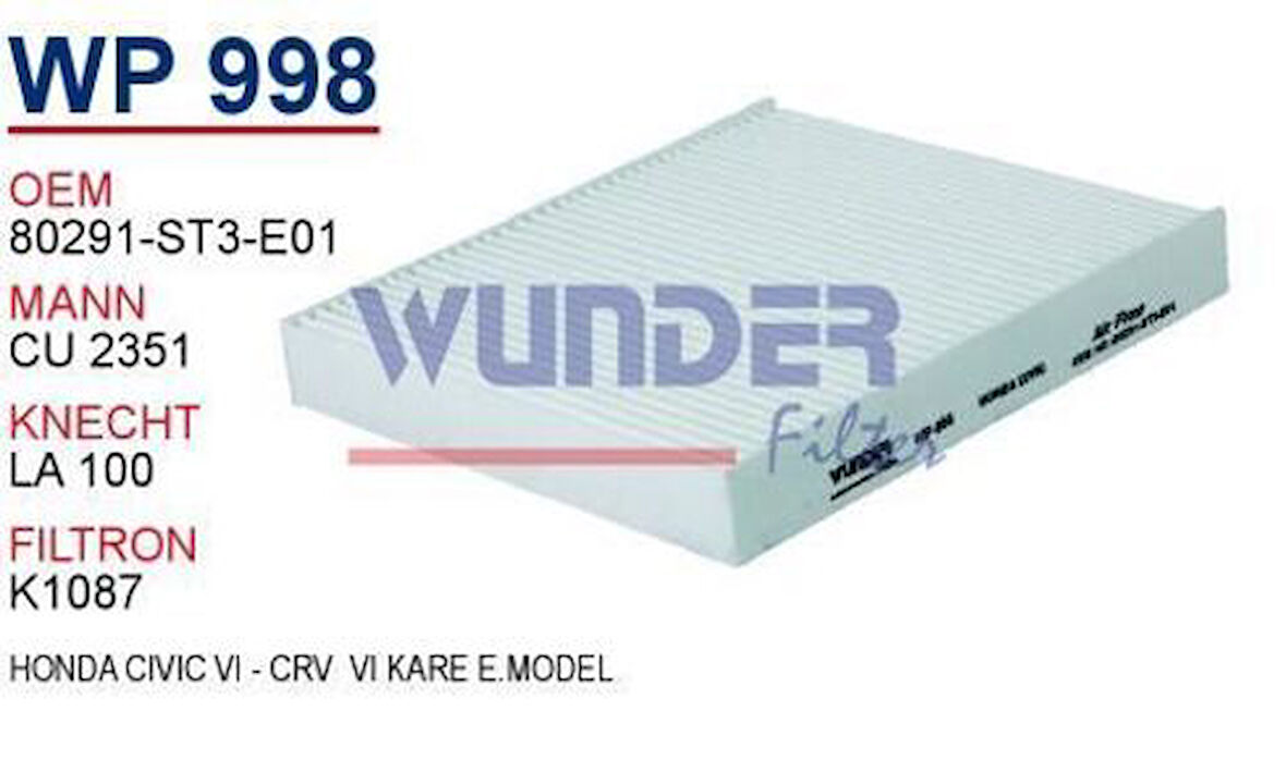 Wunder WP998 Polen Filtresi Honda Civic VI-CRV VI Kare E.Model Cu2351 MRMOEM-1084922