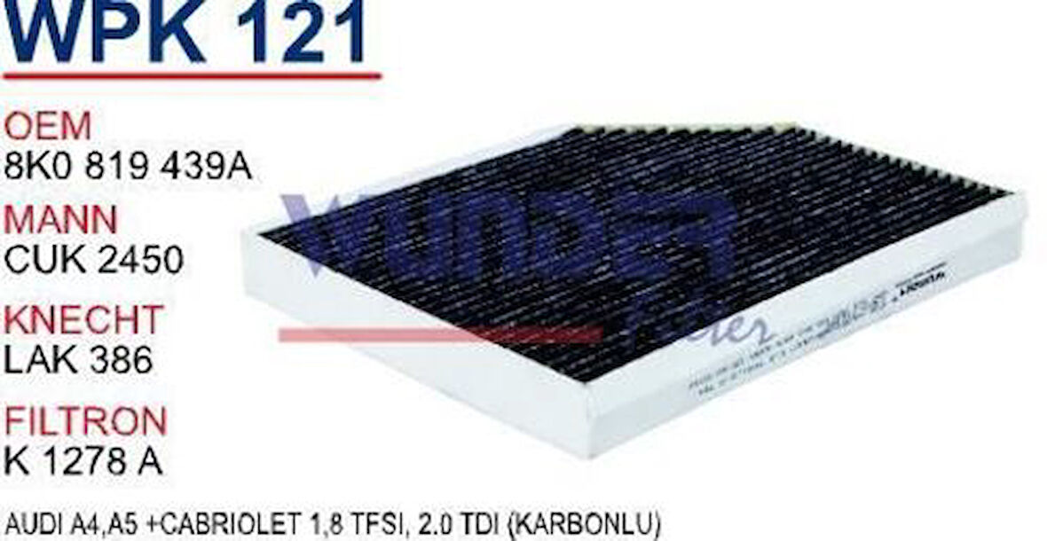 Wunder WPK121 Polen Filtresi Karbonlu Audi A4.A5 +Cabriolet 1.8 TFSI 2.0 TDI MRMOEM-1084970