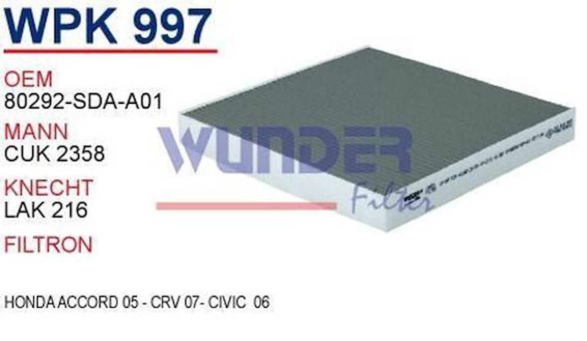 Wunder WPK997 Polen Filtresi Karbonlu Honda Accord 05-CRV 07-Civic 06 FN7803