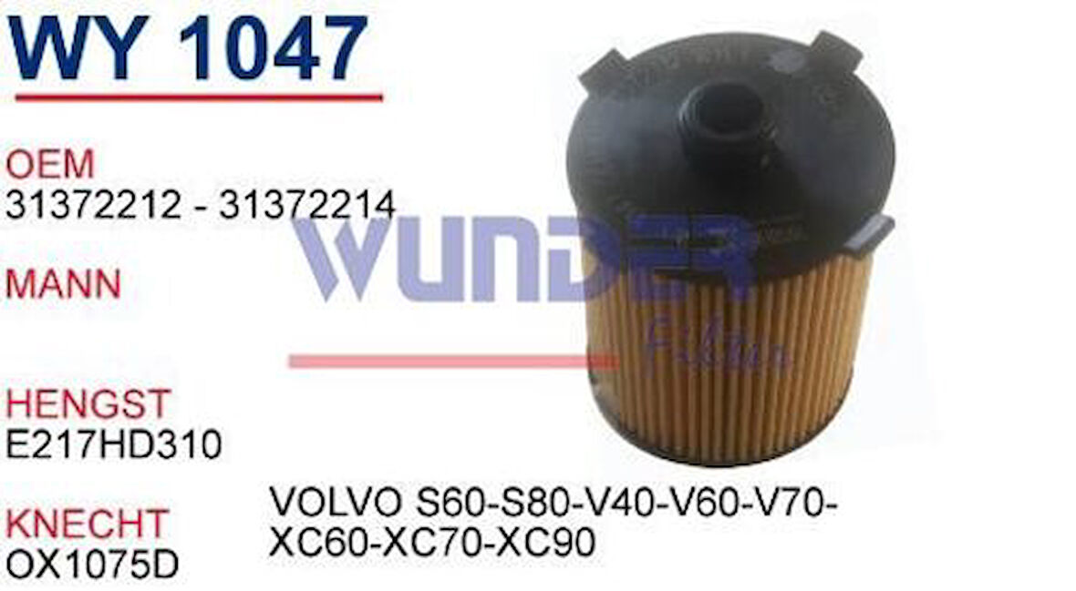 Wunder WY1047 Yağ Filtresi Volvo S60-S80-V40-V60-V70-XC60-XC70-Xc90 Hu8014Z MRMOEM-1085438