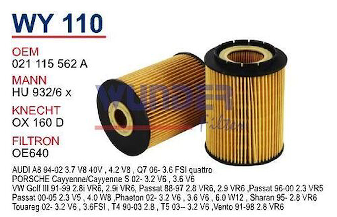 Wunder WY110 Yağ Filtresi Cheroke Hu932 6 Fn1134 MRMOEM-1085456