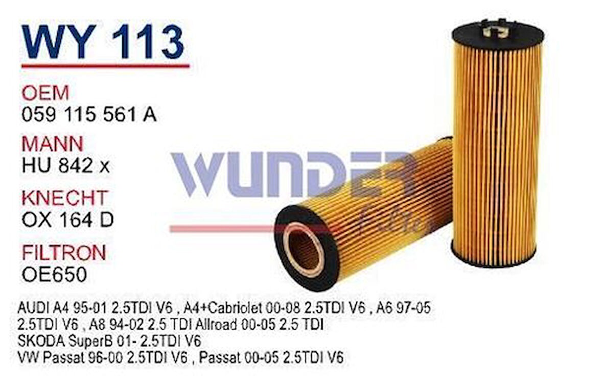 Wunder WY113 Yağ Filtresi Passat A4 A6 A8 2.5 TDI AFB AKN MRMOEM-1085485