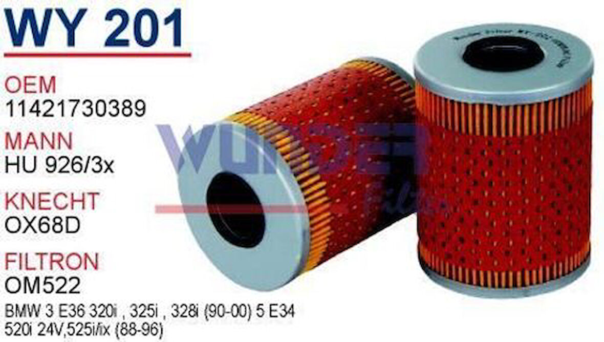 Wunder WY201 Yağ Filtresi BMW 3 E36 91-99 BMW 5 E34 89-97 MRMOEM-1085568