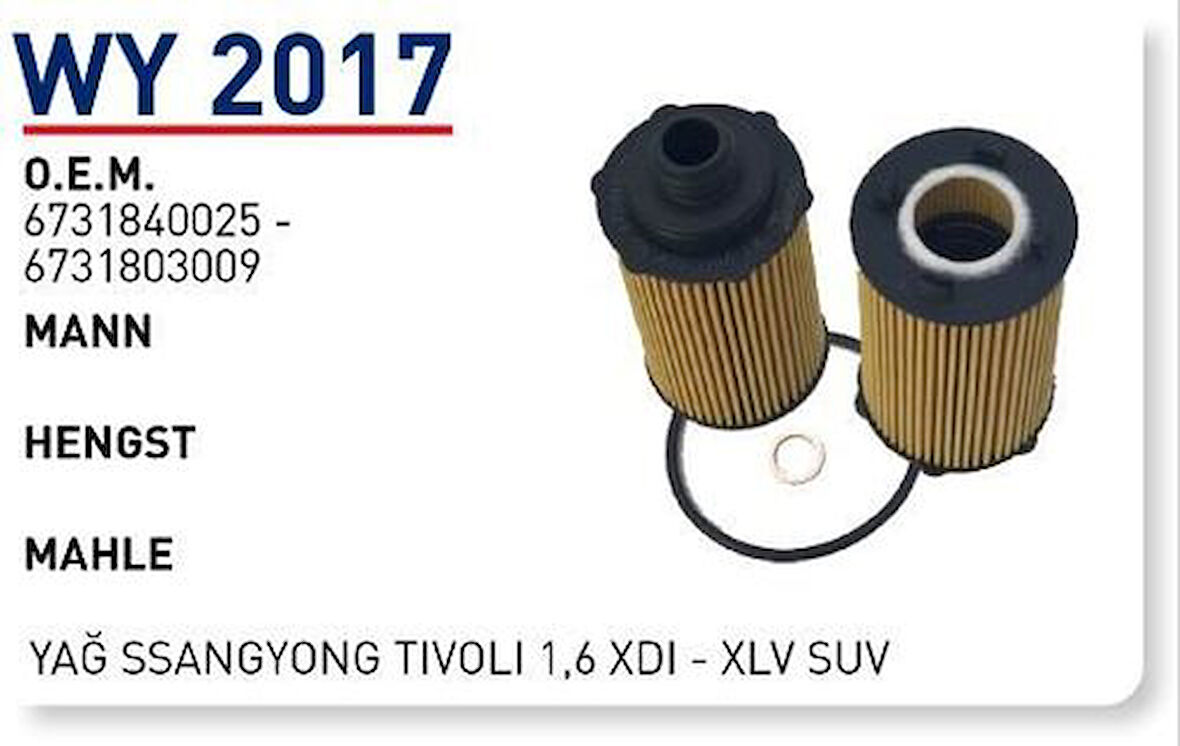 Wunder WY2017 Yağ Filtresi Ssangyong Tivoli 1.6 XDI-Xlv Suv 6731803009 Fn1241 MRMOEM-1085573