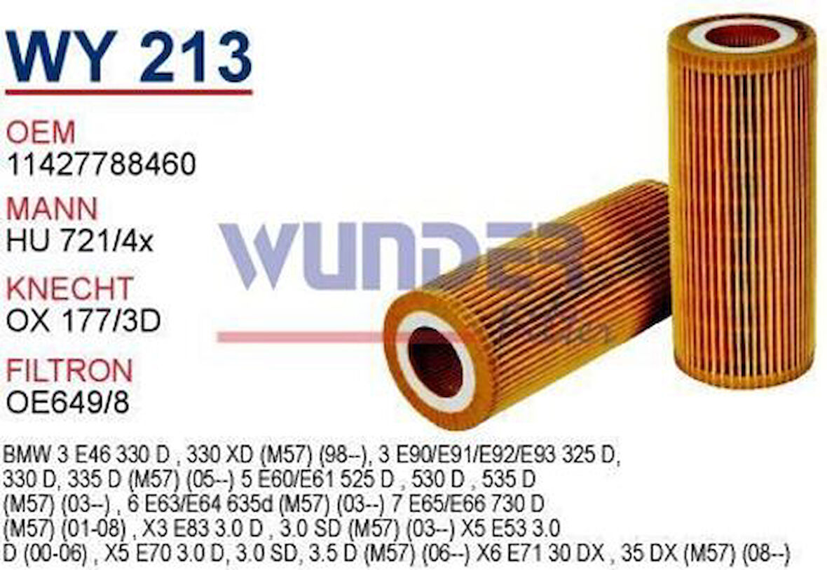 Wunder WY213 Yağ Filtresi BMW 3 BMW 5 BMW 6 BMW 7 BMW X5 BMW X6 MRMOEM-1085591