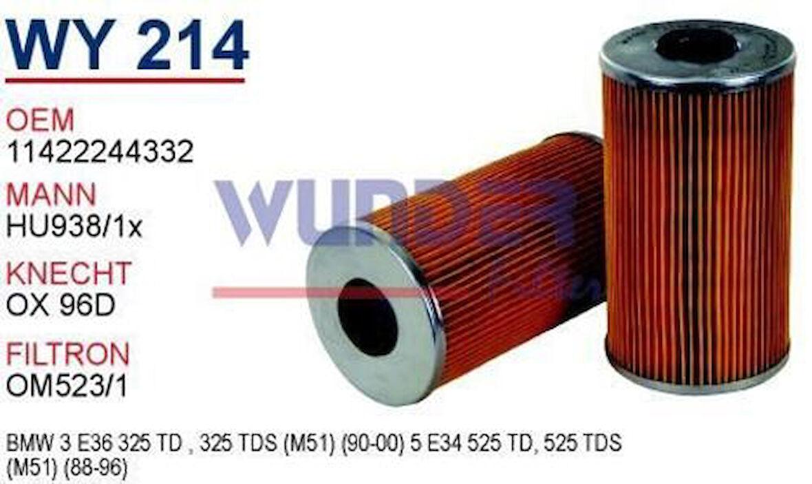 Wunder WY214 Yağ Filtresi Omega B 94-03 2.5TD BMW 3 E36 BMW 5 MRMOEM-1085592