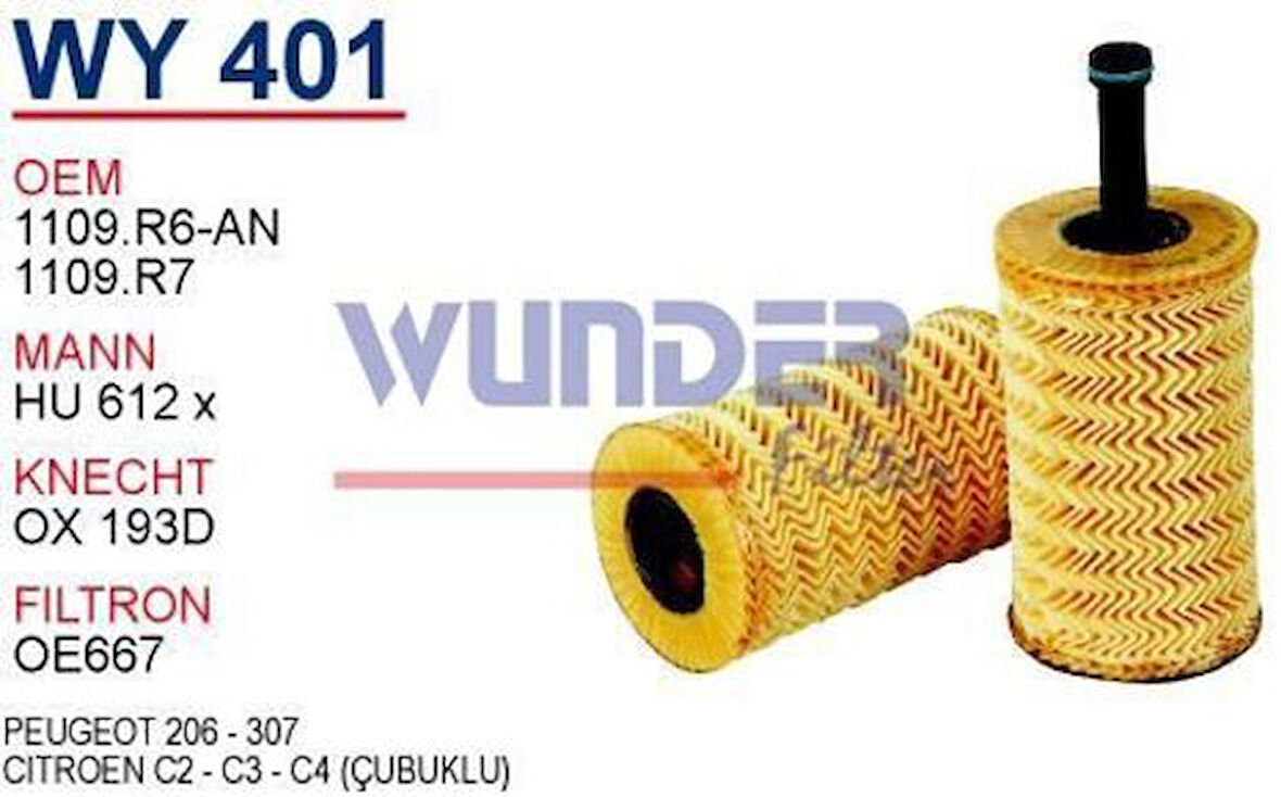 Wunder WY401 Yağ Filtresi Citroen C2-C3-C4-Cubuklu MRMOEM-1085646