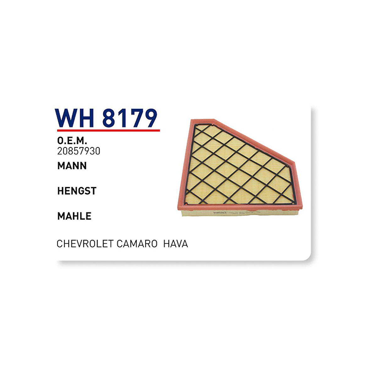 WUNDER WH8179 | Chevrolet Camaro Hava Filtresi | 20857930