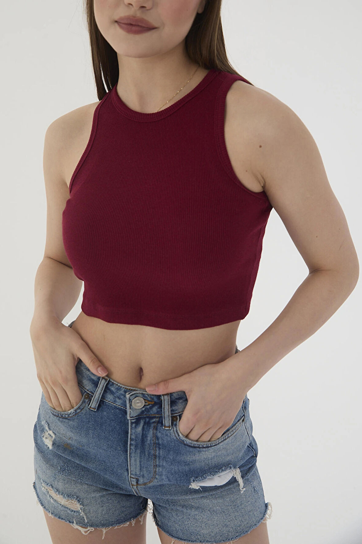 Wearflawless Halter Yaka Fitilli Crop Atlet Bluz