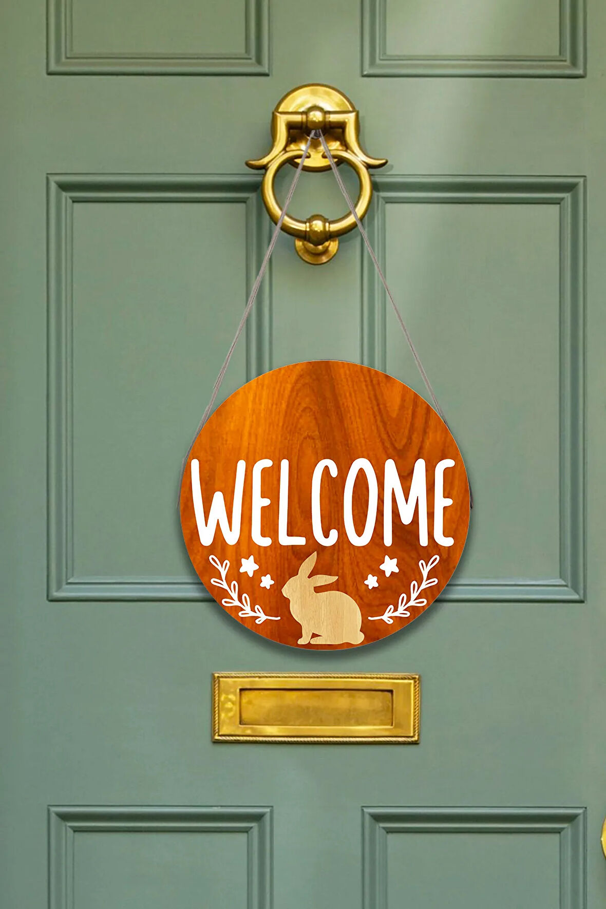 Evimize Hoşgeldiniz Welcome Kapı Duvar Süsü, Ahşap Yuvarlak İpli Dekoratif Ev Kapı Tablosu