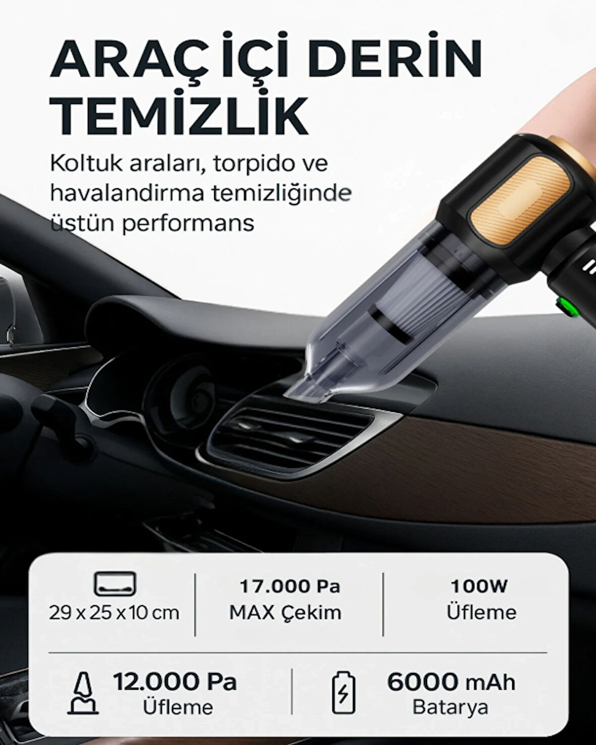 Kablosuz Süpürge & Toz Üfleyici – 17.000Pa Çekim Gücü, 12.000Pa Üfleme Gücü, Çoklu Başlık Seti