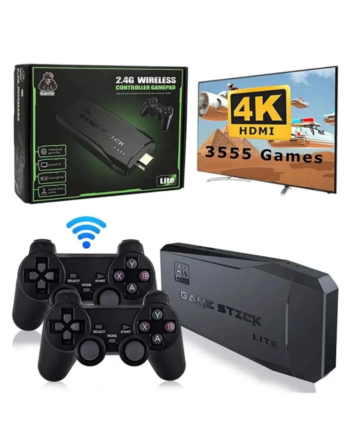  2.4g Uyumlu Kablosuz Çift Kol Oyunlar 4k Game Stick 20.000 Oyun Retro Atari