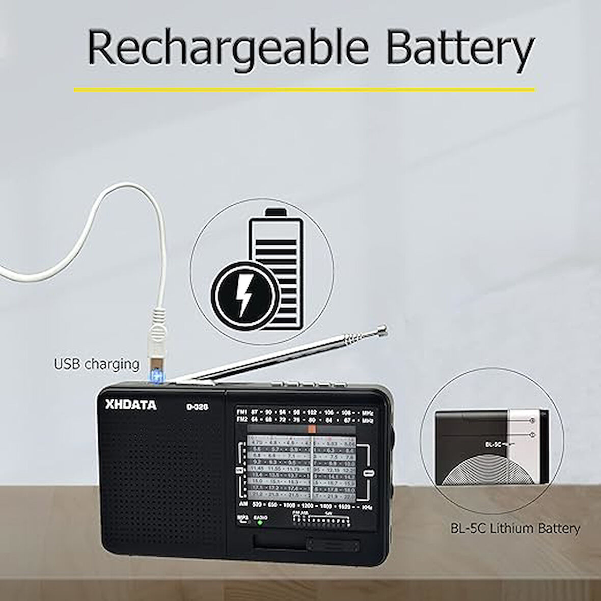 XHDATA D-328 Taşınabilir Radyo  12 Bant Cep Radyosu, DSP/MP3 Müzik Çalar ve TF Kart Yuvası USB