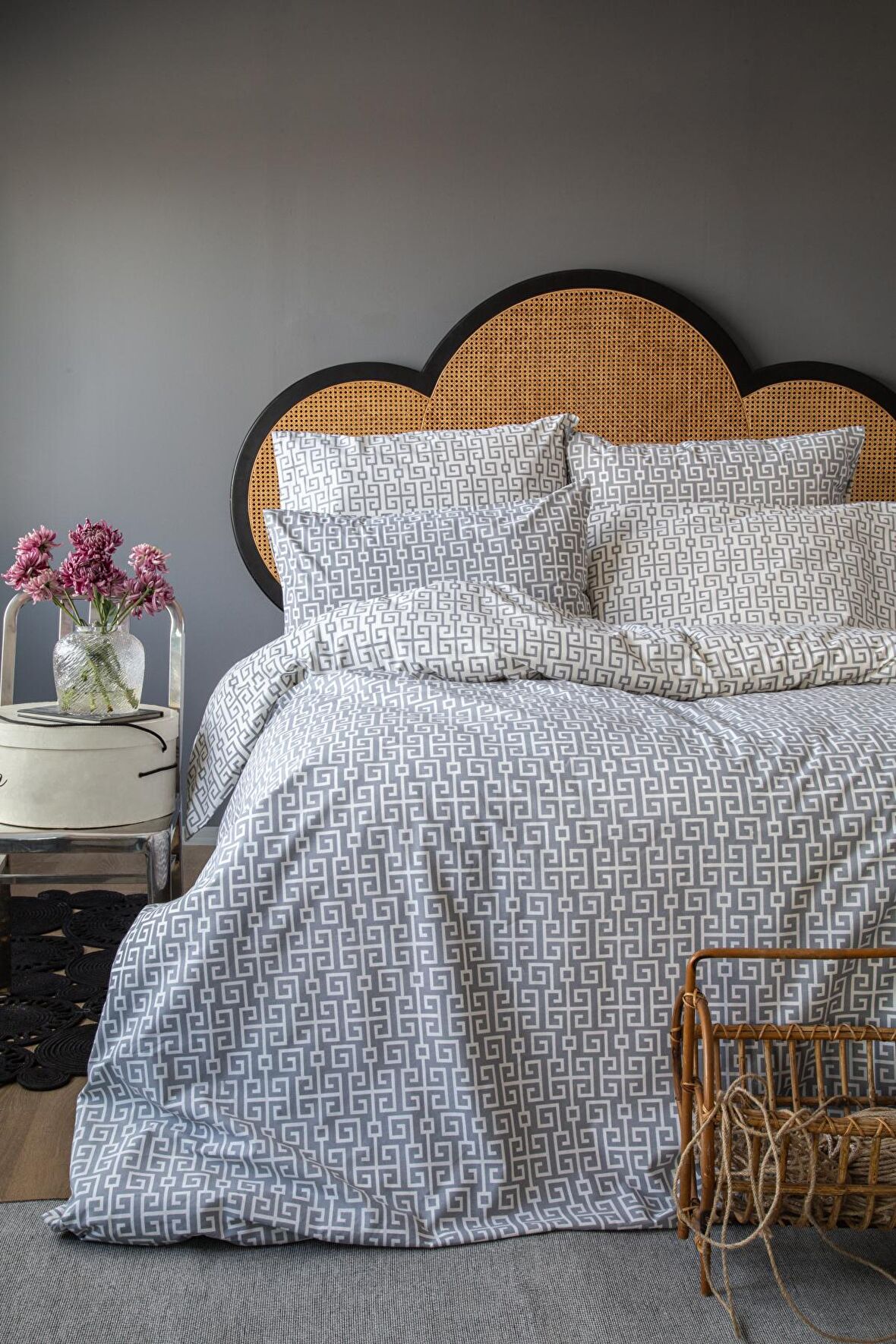 Leruum London Geometrik Yunan Geometrik Pamuk Çift Kişilik Nevresim Takımı