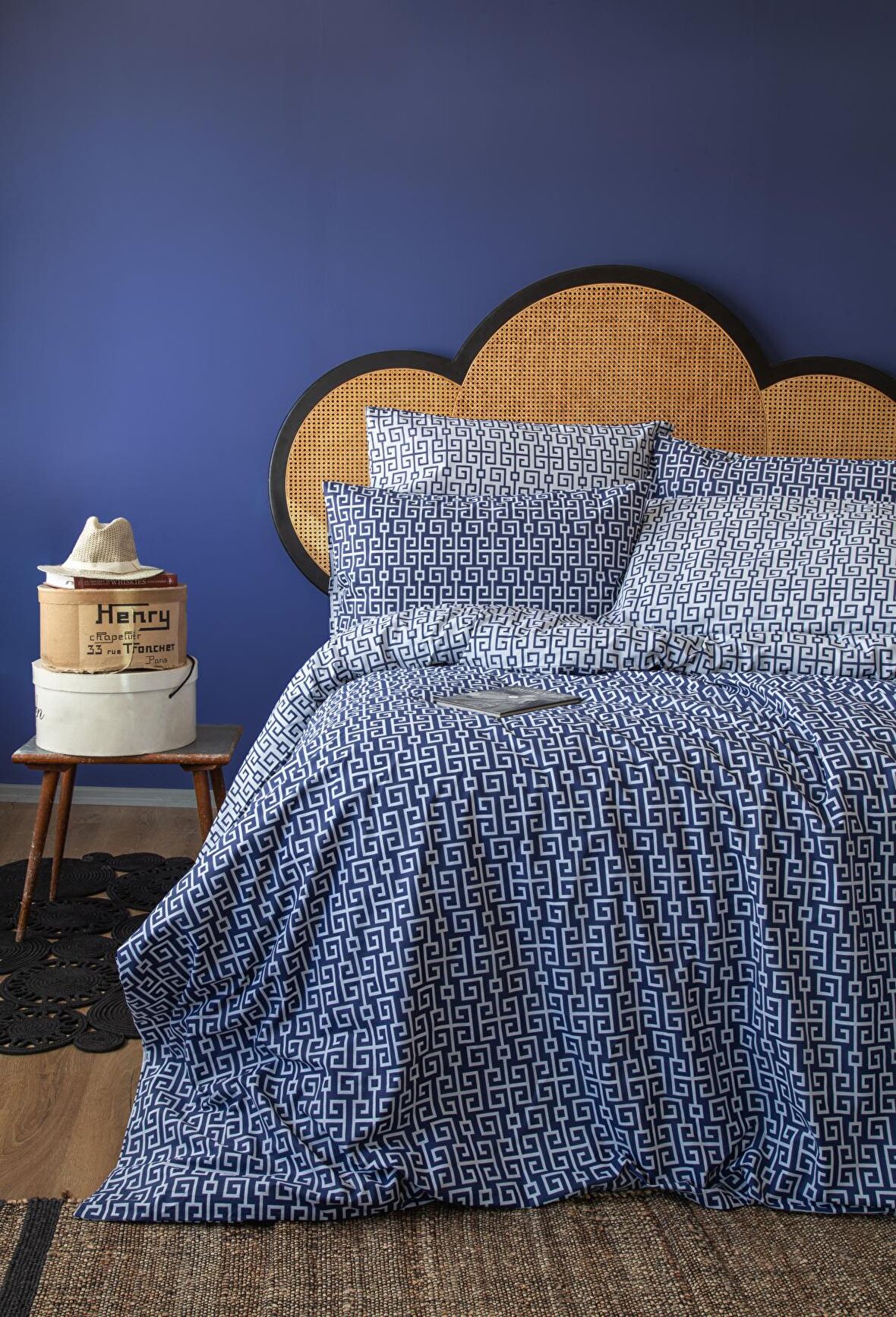 Leruum London Geometrik Yunan Geometrik Pamuk Çift Kişilik Nevresim Takımı