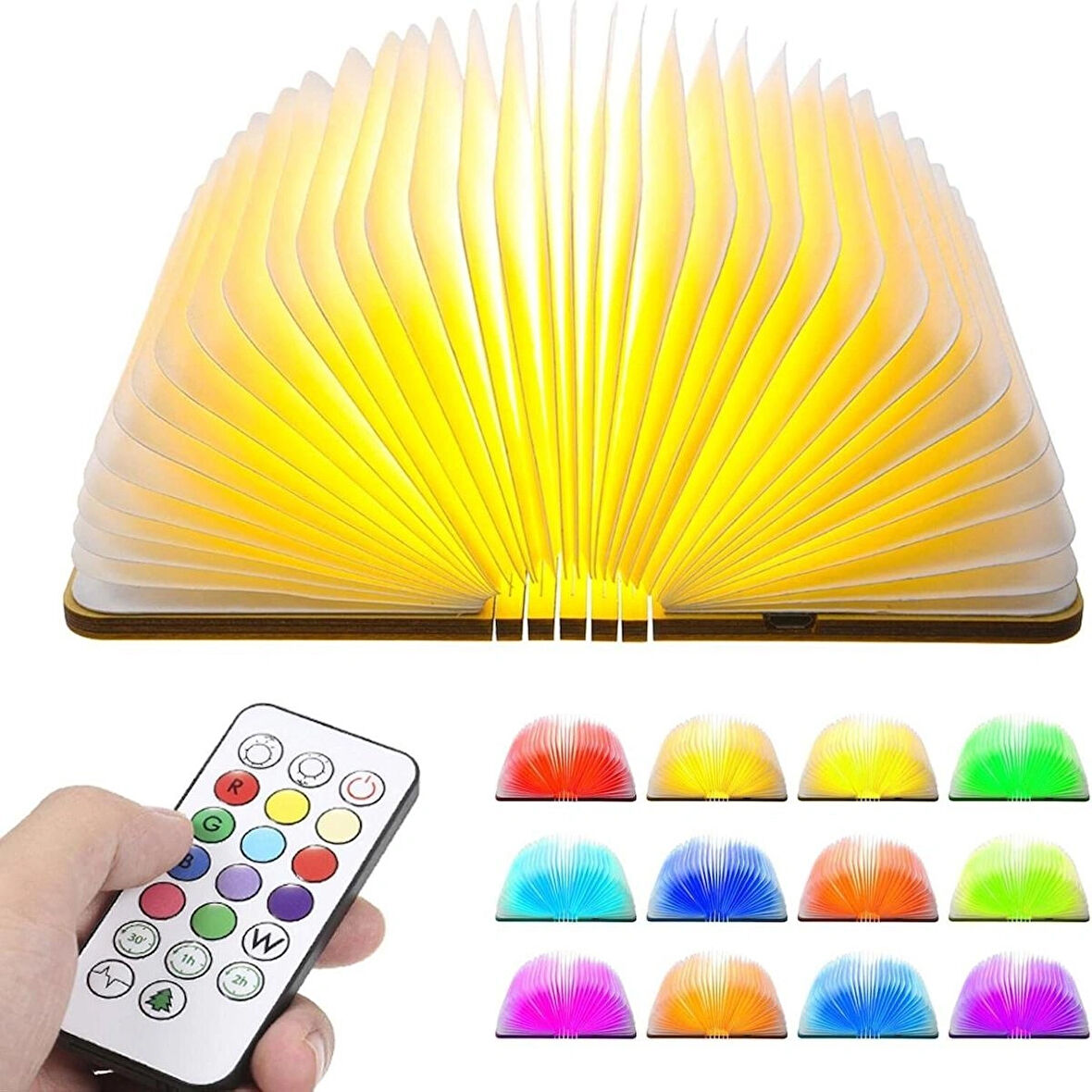 Neoglint Katlanabilir Manyetik kitap lambası, ahşap, renk değişimli uzaktan kumandalı, 12 renk, zamanlayıcı, 5 parlaklık, hediye, dekoratif ışıklar/gece lambası, 1200 mAh USB ile şarj edilebilir. Small 12 x 9 x 2,5 cm